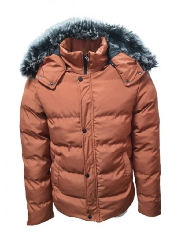 Zagmen Z01325 Erkek Kapüşonu Kürklü İçi Peluşlu Şişme Mont - Z01325 - Kiremit - ST01325-Kiremit-XXL