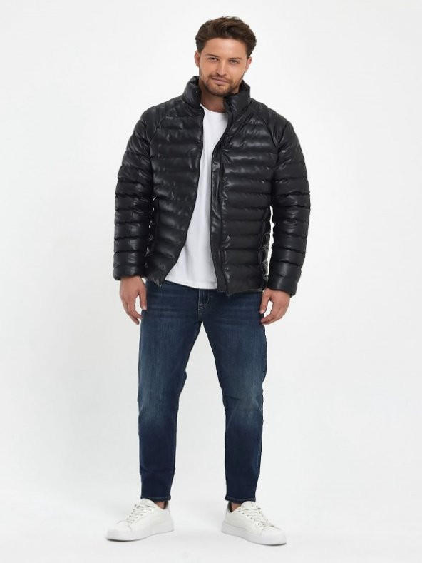 Zagmen Z01230 Erkek Slim Fit Şişme Deri Mont - Z01230 - Siyah - ST01230-Siyah-S - 2