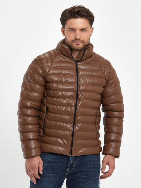 Zagmen Z01230 Erkek Slim Fit Şişme Deri Mont - Z01230 - Kahverengi - ST01230-Kahverengi-XXL - 3