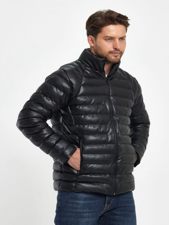 Zagmen Z01230 Erkek Slim Fit Şişme Deri Mont - Z01230 - Siyah - ST01230-Siyah-M - 4