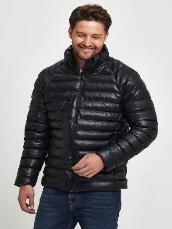 Zagmen Z01230 Erkek Slim Fit Şişme Deri Mont - Z01230 - Siyah - ST01230-Siyah-M - 5