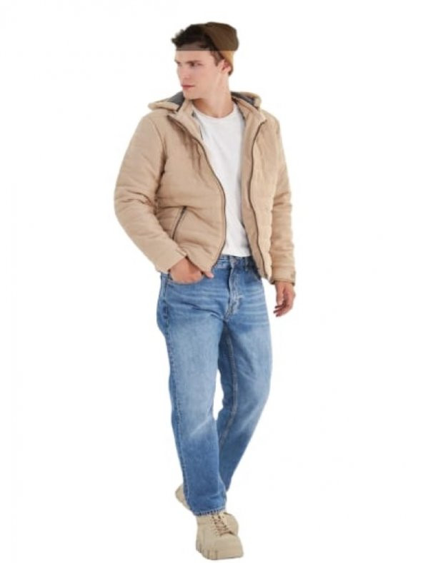 Delpino D0306 Erkek Süet Slim Kesim Kapüşonlu Mont - D0306 - Vizon - ST01240-Vizon-XL