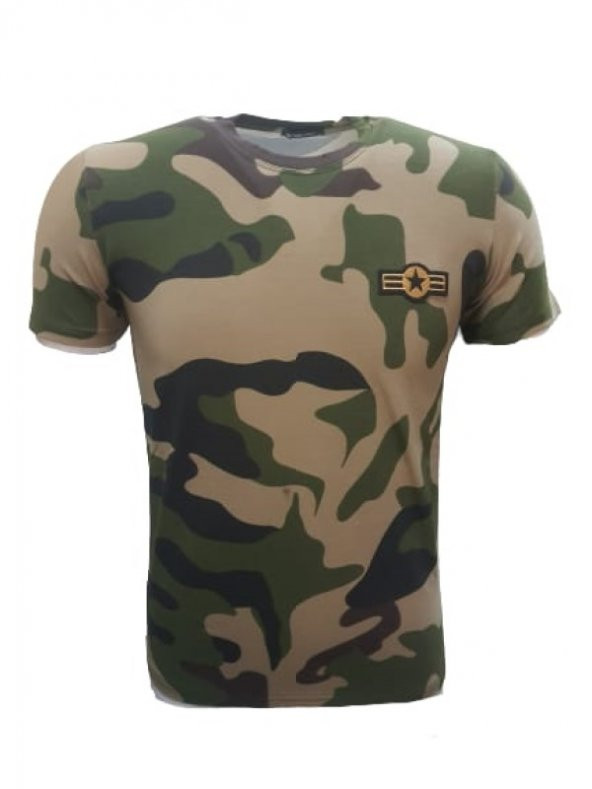 Adrian Erkek Kamuflaj Renkli T-shirt A00134 - Yeşil
