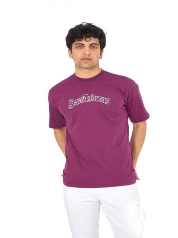High West Erkek Oversize Sıfır Yaka Kısa Kol T-shirt H00059 - Bordo