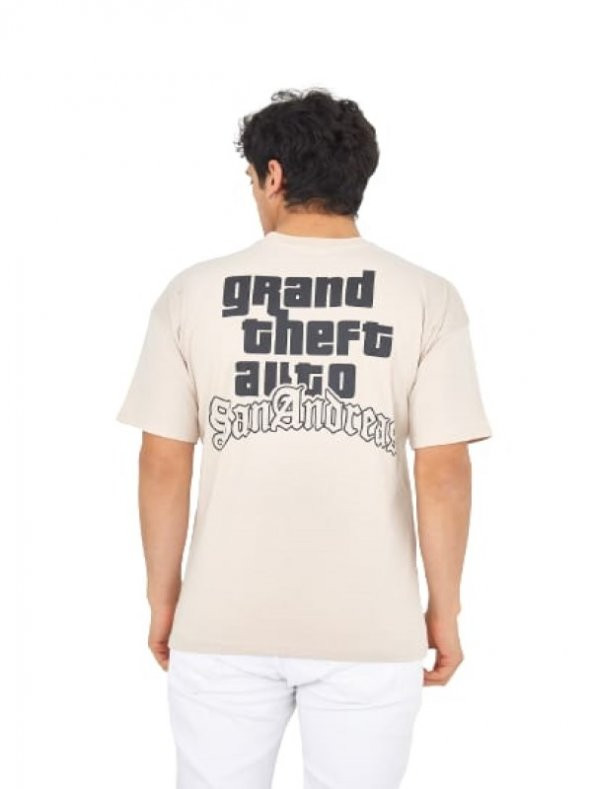 High West Erkek Oversize Sıfır Yaka Kısa Kol T-shirt H00059 - Bej - 2