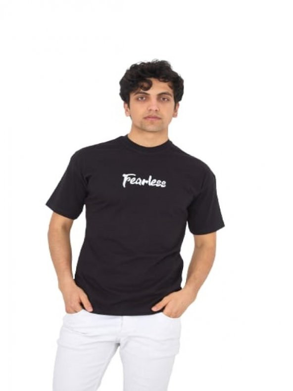 High West Erkek Oversize Sıfır Yaka Kısa Kol T-shirt H00019 - Siyah
