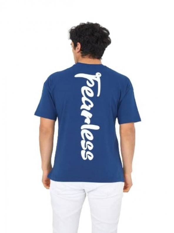 High West Erkek Oversize Sıfır Yaka Kısa Kol T-shirt H00019 - Mavi - 2