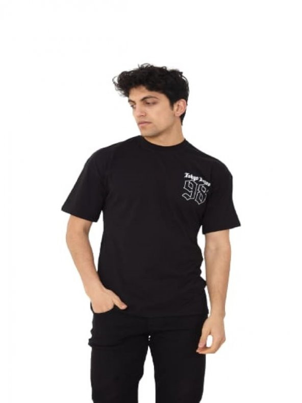 High West Erkek Oversize Sıfır Yaka Kısa Kol T-shirt H00009 - Siyah