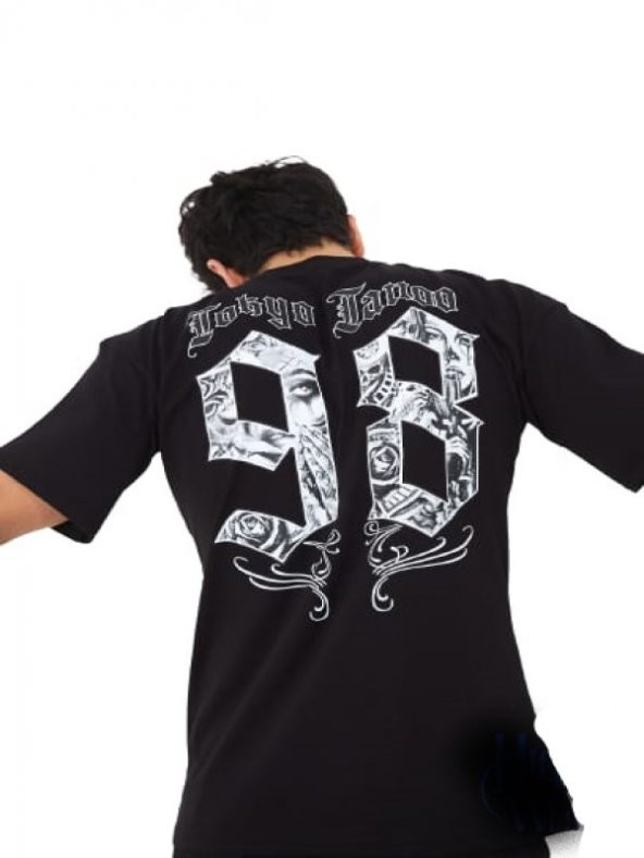 High West Erkek Oversize Sıfır Yaka Kısa Kol T-shirt H00009 - Siyah - 2