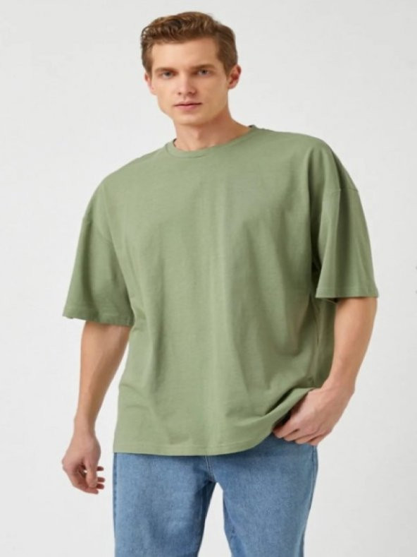 Hacker Erkek Owersize Sıfır Yaka Kısa Kol T-shirt Alc33 - Yeşil