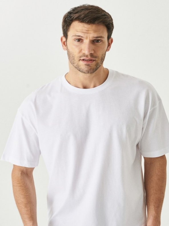 Hacker Erkek Owersize Sıfır Yaka Kısa Kol T-shirt Alc33 - Beyaz - 2