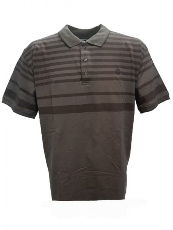 Rey Polo Erkek Battal Basic Çizgili Polo Yaka Kısa Kol T-shirt R00934 - Kahverengi - 3XL