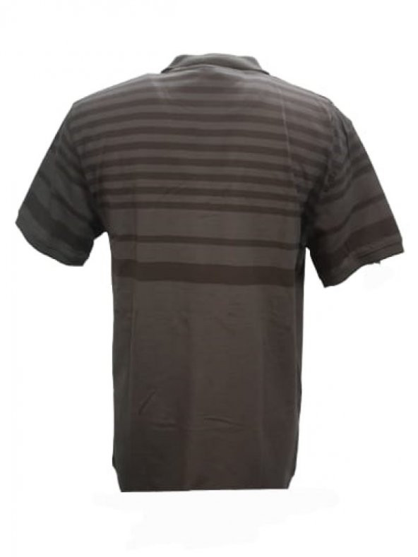 Rey Polo Erkek Battal Basic Çizgili Polo Yaka Kısa Kol T-shirt R00934 - Kahverengi - 2XL