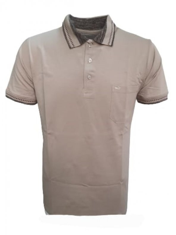 Rey Polo Erkek Basic Polo Yaka Kısa Kol T-shirt R01175 - Bej - M