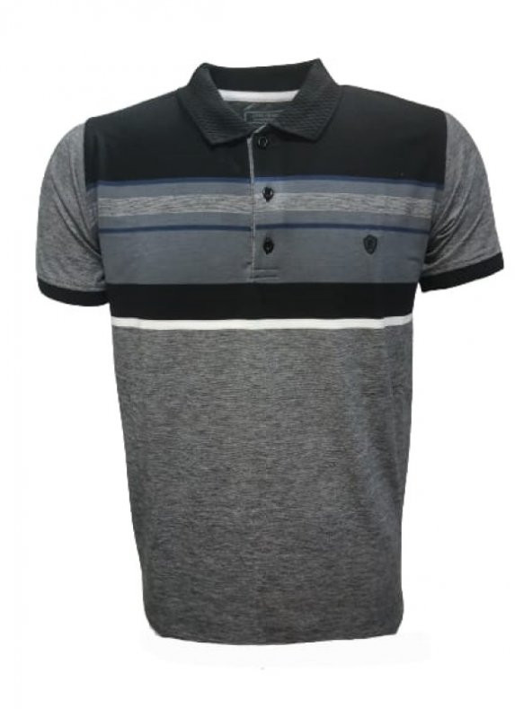 Rey Polo Basic Çizgili Polo Yaka Kısa Kol T-shirt 129 - Siyah - XXL
