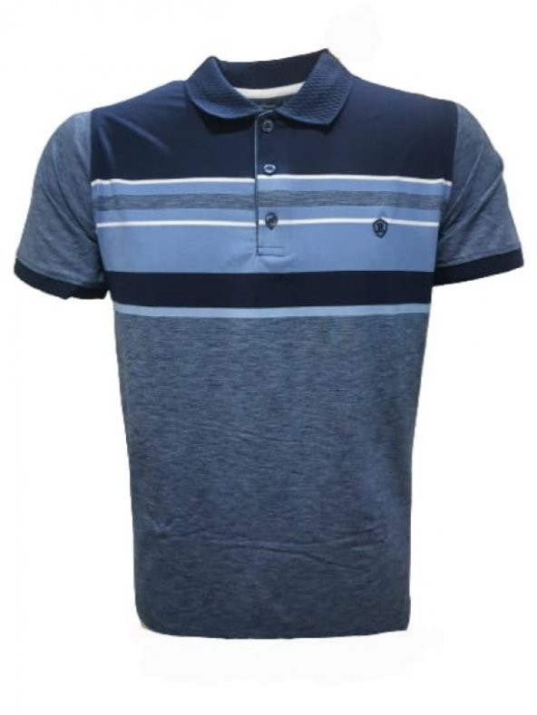 Rey Polo Basic Çizgili Polo Yaka Kısa Kol T-shirt 129 - Mavi - M