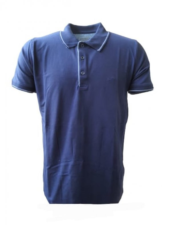 Rey Polo Erkek Basic Polo Yaka Kısa Kol T-shirt 466 - Mavi - L