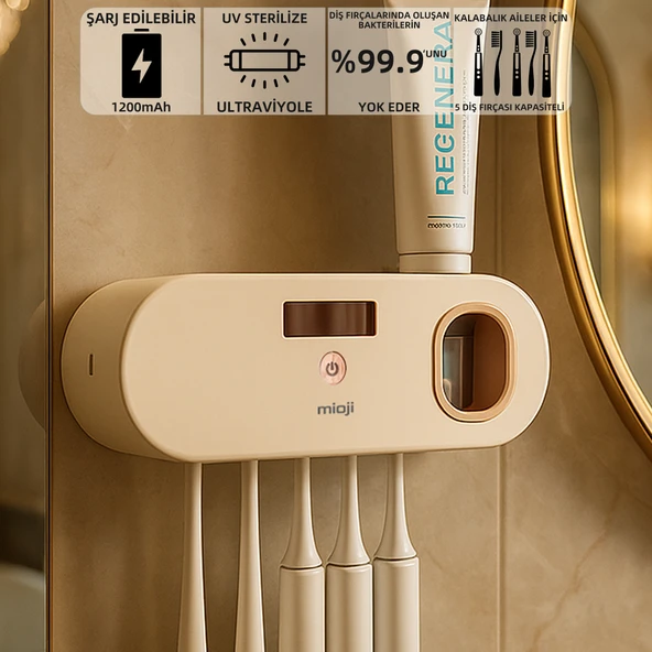 Mioji Mio UV5F 1200mAh Şarj Edilebilir UV Sterilizatörü Otomatik Diş Fırçası Tutucusu