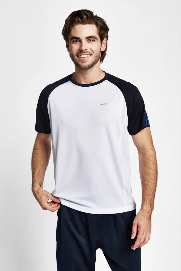Lescon Erkek Kısa Kollu T-shirt 19B-1126  - Beyaz-K.Lacivert - L