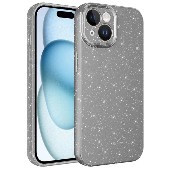 iPhone 15 Kılıf Kamera Korumalı Simli Lüks Koton Kılıf - 3