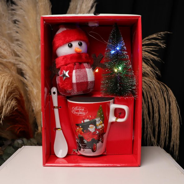 Seramik Işıklı Çam Ağacı Noel Baba Yılbaşı Kupa Bardak Seti - 3