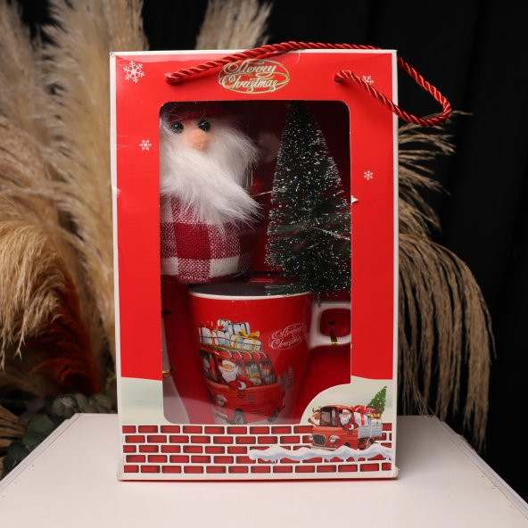 Seramik Işıklı Çam Ağacı Noel Baba Yılbaşı Kupa Bardak Seti - 4