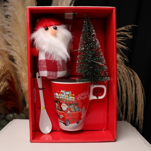 Seramik Işıklı Çam Ağacı Noel Baba Yılbaşı Kupa Bardak Seti - 5
