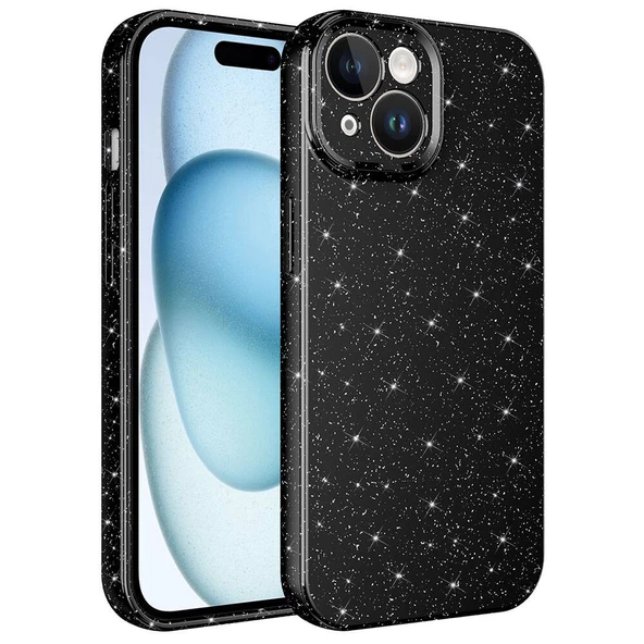 iPhone 15 Kılıf Kamera Korumalı Simli Lüks Koton Kılıf - 2