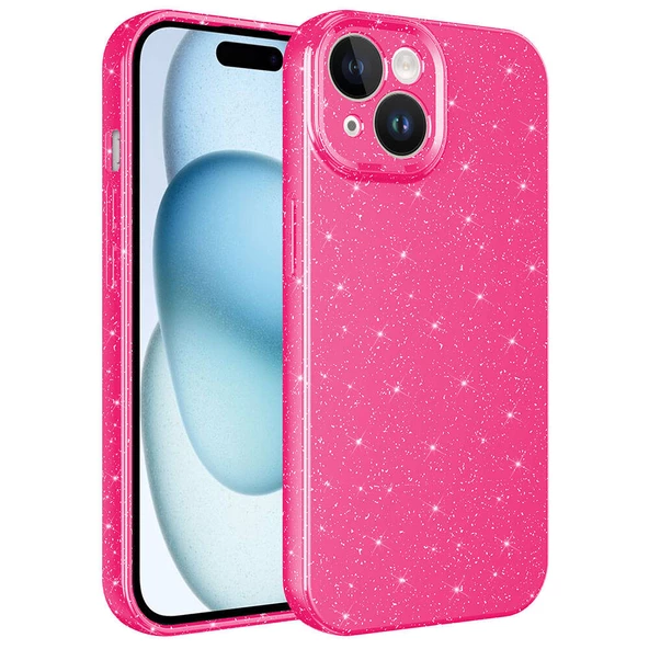 iPhone 15 Kılıf Kamera Korumalı Simli Lüks Koton Kılıf - 5