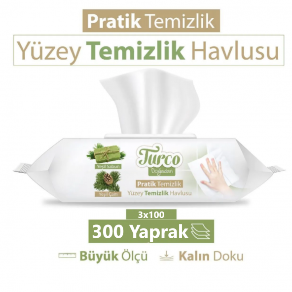 Baby Turco Pratik Temizlik Yüzey Temizlik Havlusu 3x100 (300 Yaprak)