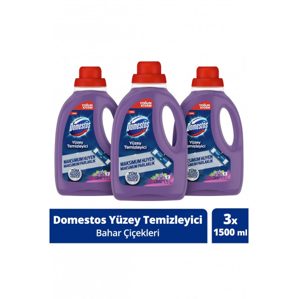 Domestos Yüzey Temizleyici Bahar Çiçekleri Maksimum Hijyen Tüm Yüzeyler İçin 1500 ML x 3 Adet