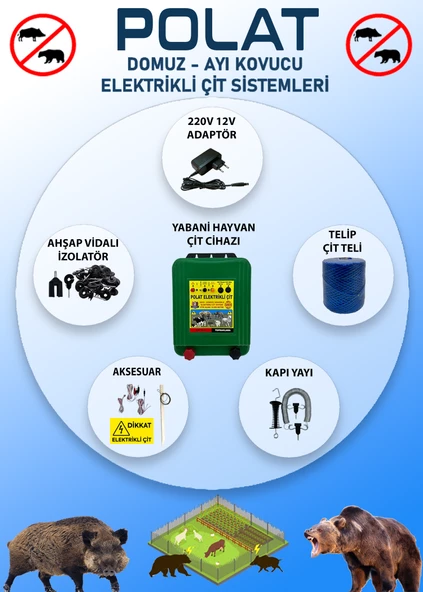 POLAT 220V ADAPTÖRLÜ EKO 500 Metre (5-10 DÖNÜM) Elektrikli Çit