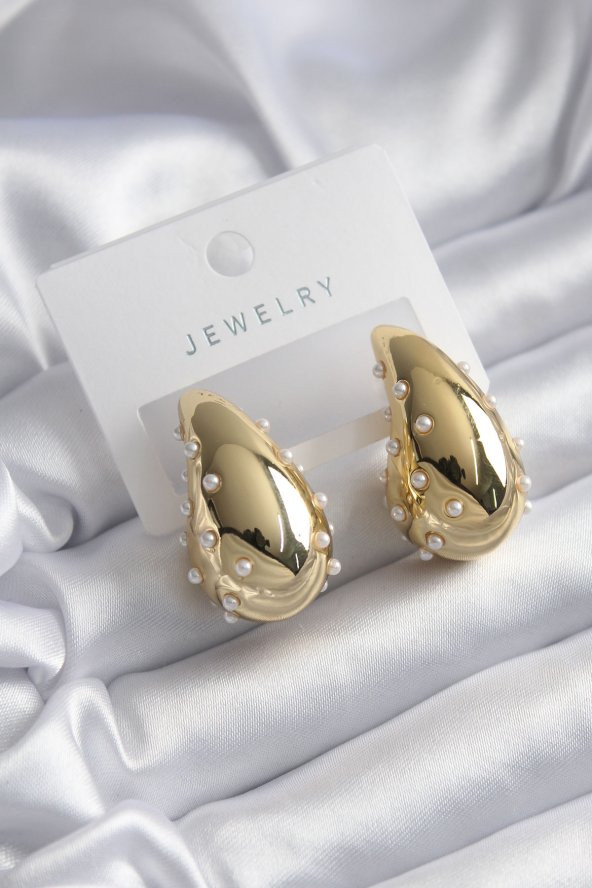 Pirinç Gold Renk İncili Damla Model Kadın Küpe ürün görseli