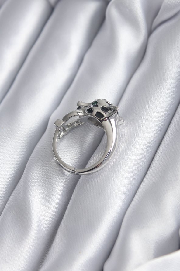 Gümüş Renk Kaplan Model Zirkon Taş Detay VİP Kadın Yüzük - Resim 2