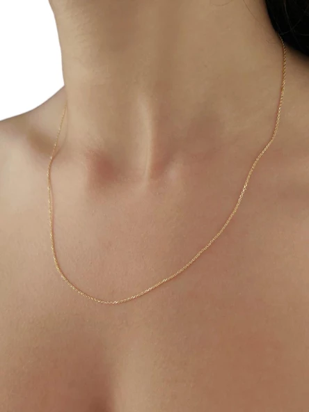 14 Ayar Altın İnce Forse Zincir Kolye - Resim 3