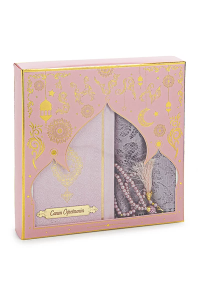 Öğretmenler Gününe Özel Kuranı Kerim Şal ve Seccade Seti Pembe - Resim 2