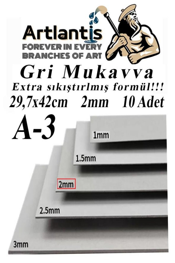 A3 Mukavva Gri 2 mm 10 Adet 1 Paket 29.7x42 cm A-3 Mukavva 2,0 mm Kalınlığında A-3 Mukavva