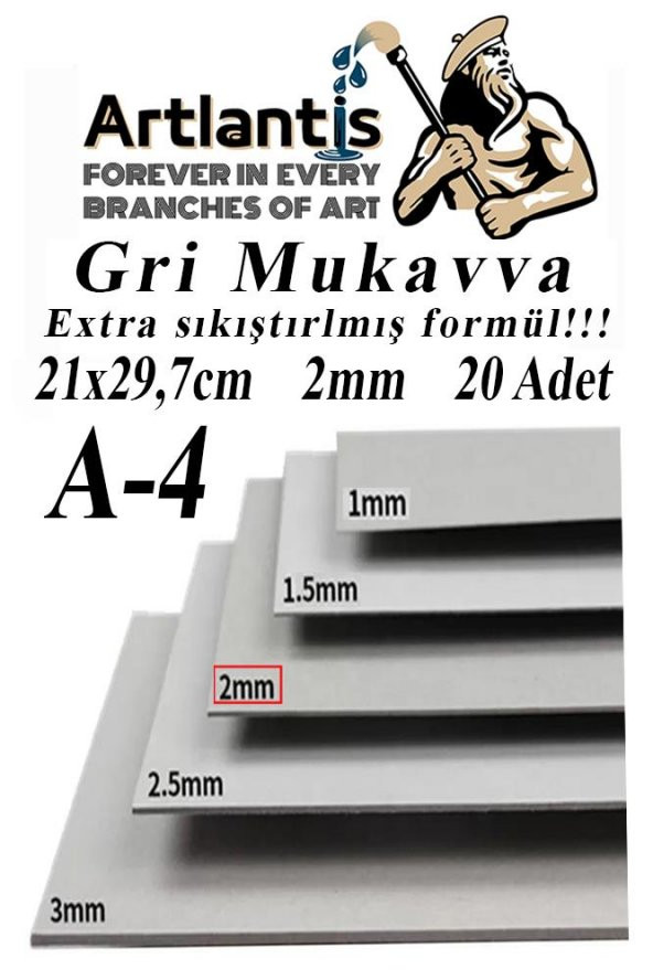 A4 Mukavva Gri 2 mm 20 Adet 1 Paket 21x29,7 cm A-4 Mukavva 2,0 mm Kalınlığında A-4 Mukavva