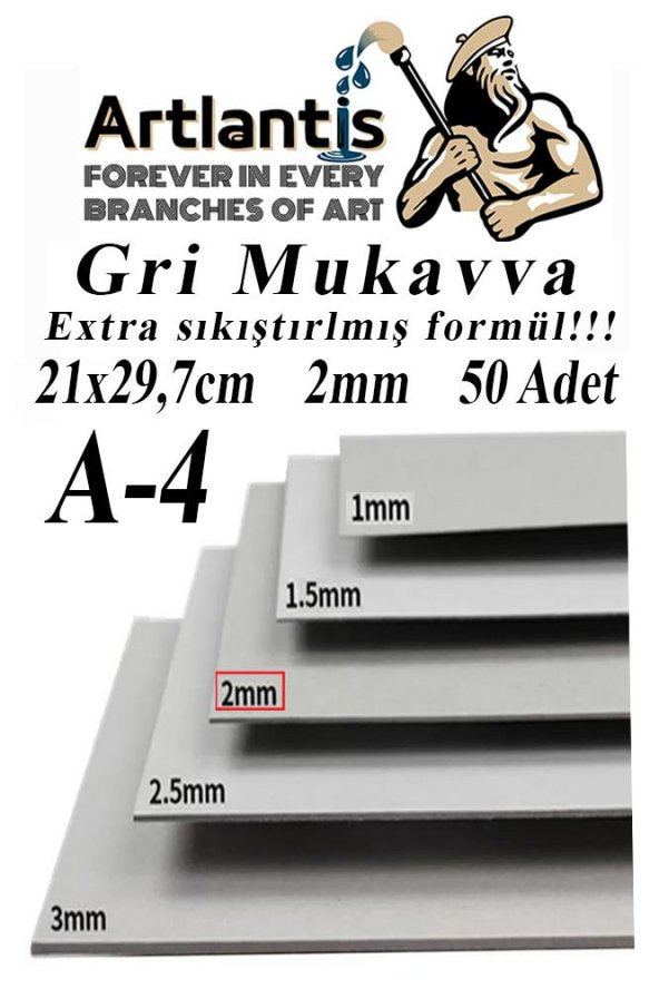 A4 Mukavva Gri 2 mm 50 Adet 1 Paket 21x29,7 cm A-4 Mukavva 2,0 mm Kalınlığında A-4 Mukavva