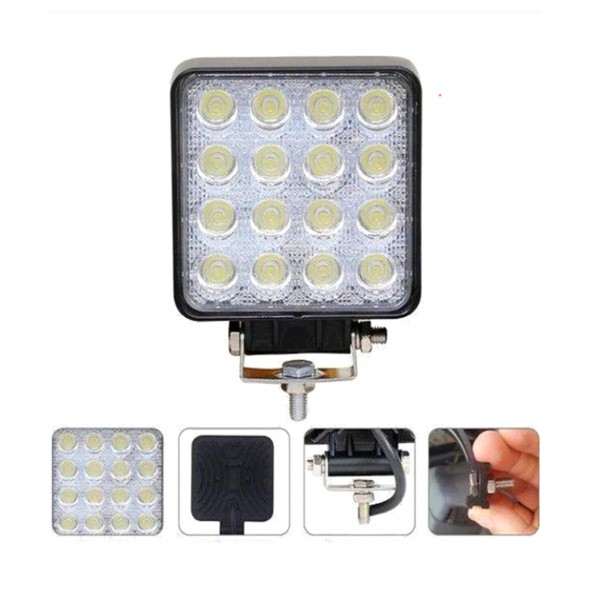 Off Road Sis Farı - Lambası 16 Led Kare Çalışma Lambası (2 Adet) - 2