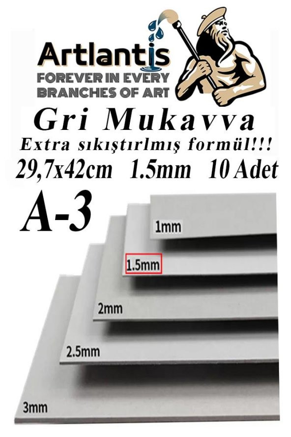 A3 Mukavva Gri 1.5 mm 10 Adet 1 Paket 29.7x42 cm A-3 Mukavva 1,5 mm Kalınlığında A-3 Mukavva