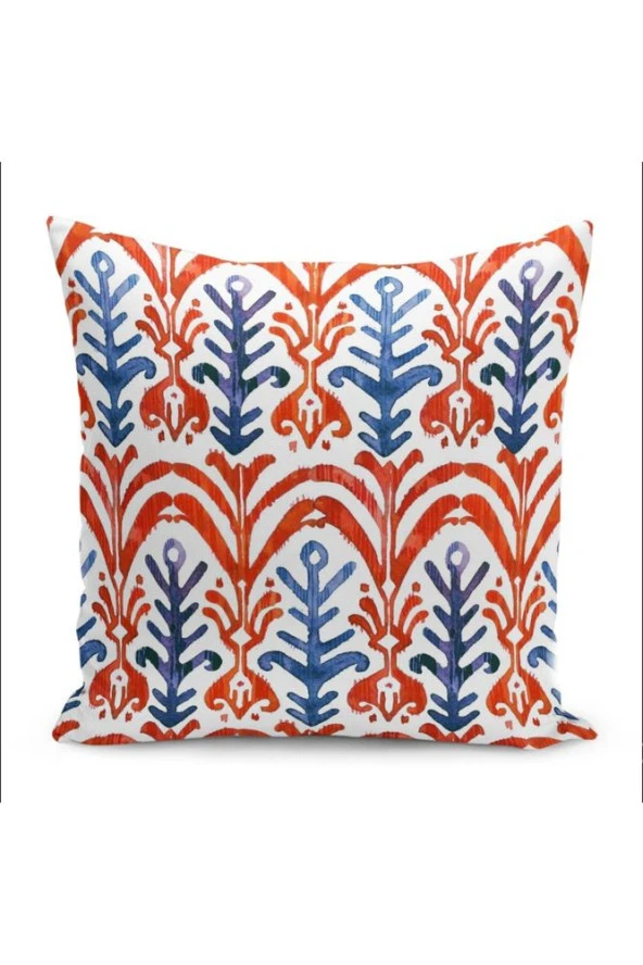 Mavi Kırmızı Damask Motifli Kırlent & Kırlent Kılıfı Seri No:3