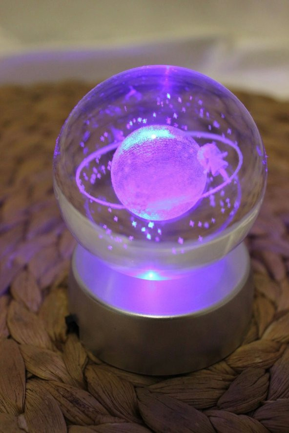 3 D Samanyolu Temalı Satürn Kız Işıklı Cam Küre Pilli 7 cm - 2