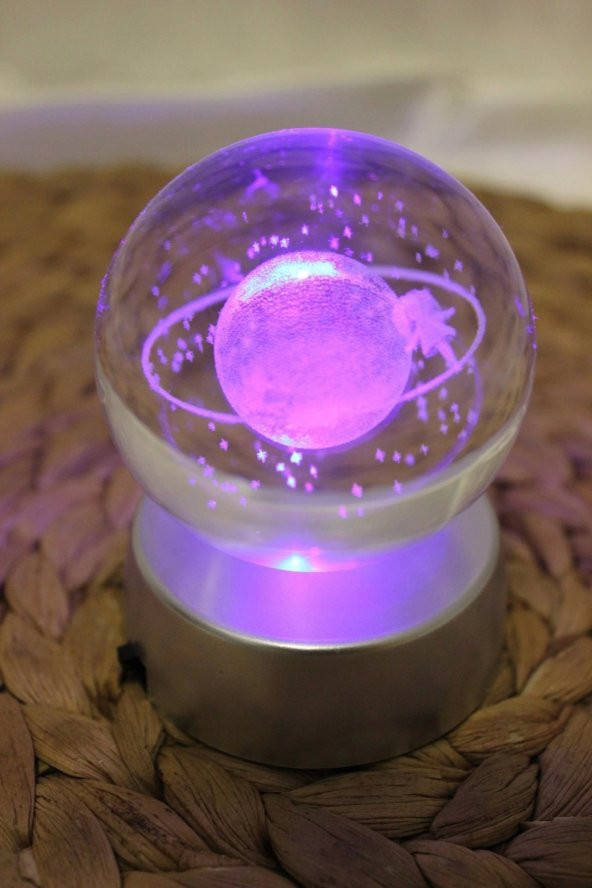 3 D Samanyolu Temalı Satürn Kız Işıklı Cam Küre Pilli 7 cm - 3