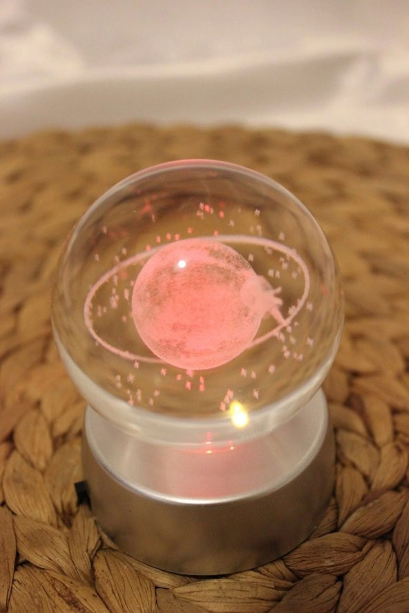3 D Samanyolu Temalı Satürn Kız Işıklı Cam Küre Pilli 7 cm - 4