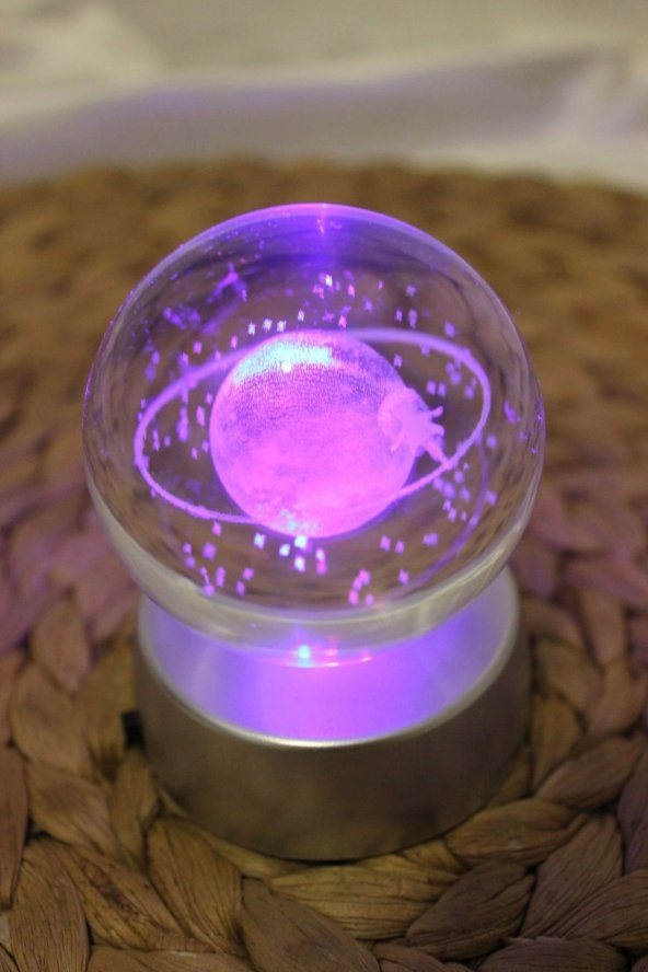 3 D Samanyolu Temalı Satürn Kız Işıklı Cam Küre Pilli 7 cm - 6