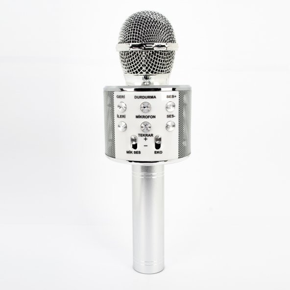 UsbA+TF Sd Kart+3.5mm Aux Girişli Bluetooth Karaoke Mikrofonu Gümüş