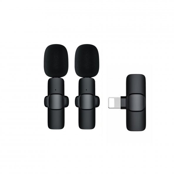 K9 Lightning Çift Kablosuz Wireless HD Yaka Mikrofonu Siyah