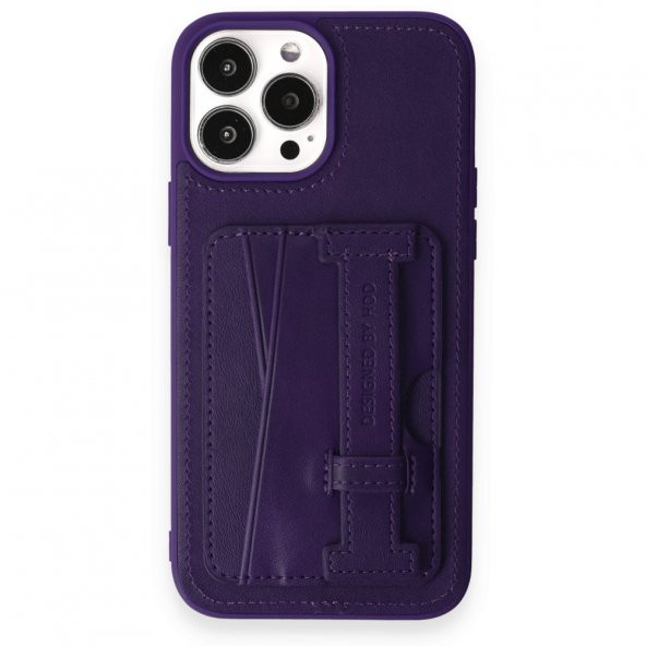 HDD iPhone 14 Pro Kılıf HD Deri Kartvizitli Kapak  Derin Mor - 4