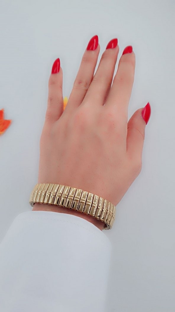 Kadın Lastikli Model Çelik Kelepçe Bileklik Gold